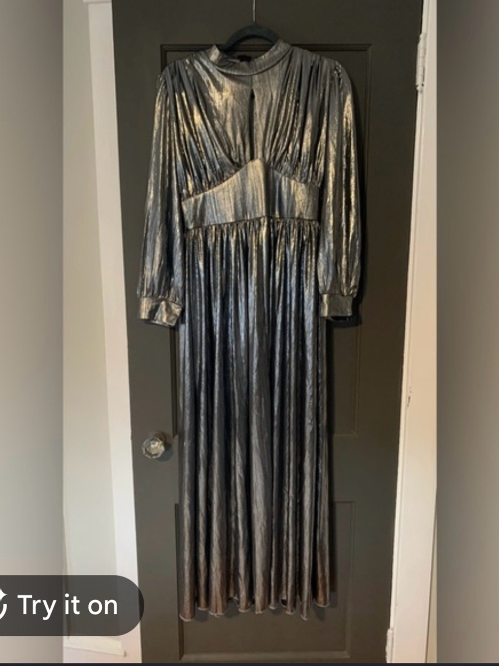 Beulah Metallic Silver Long-Sleeve Maxi Dress